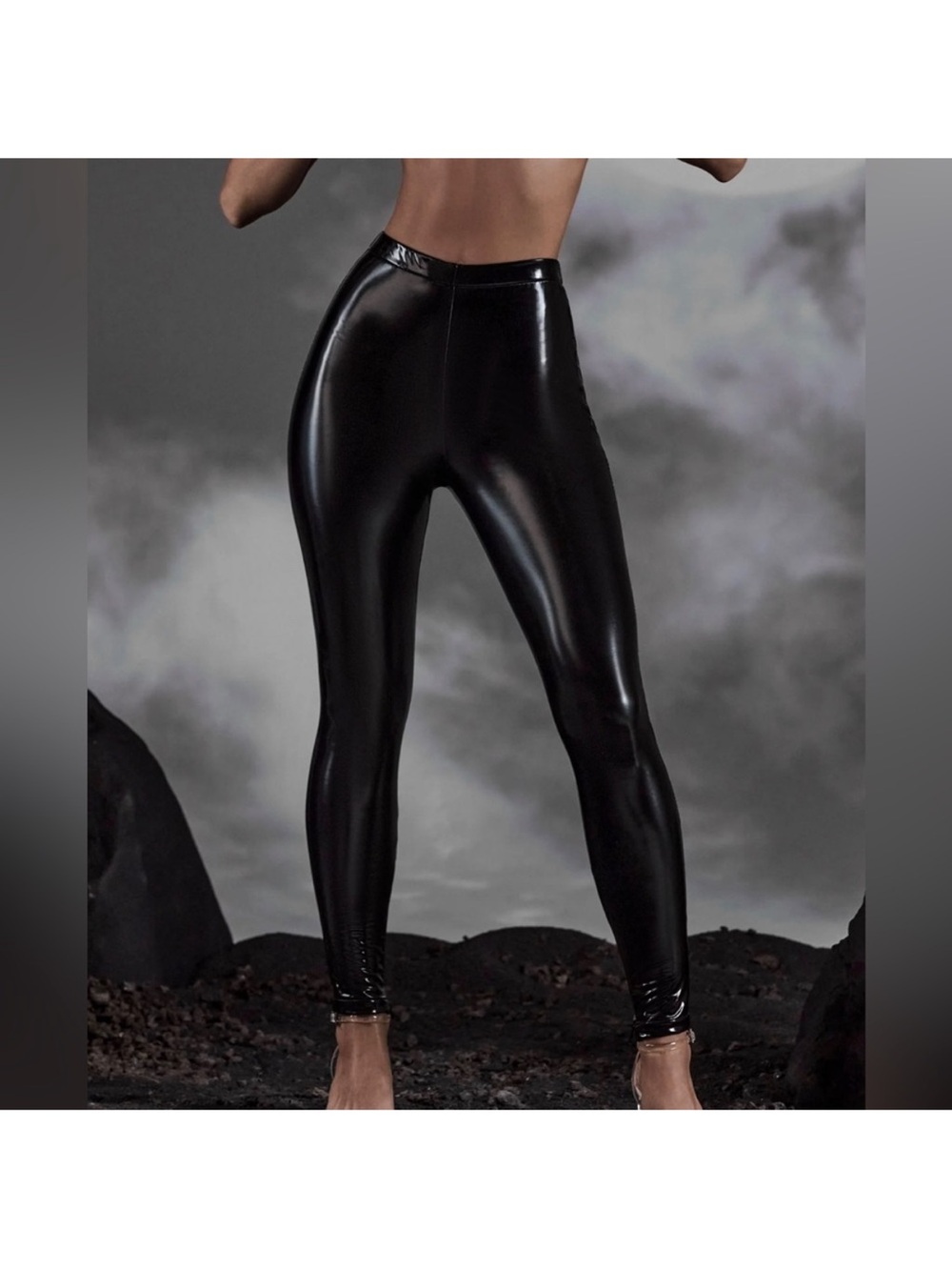 Oh Polly Black High-Shine Vegan Leather Leggings